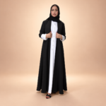 عباية الفجر كريب بيلا سوداء وبيضاء - الواجهة الأمامية الكاملة